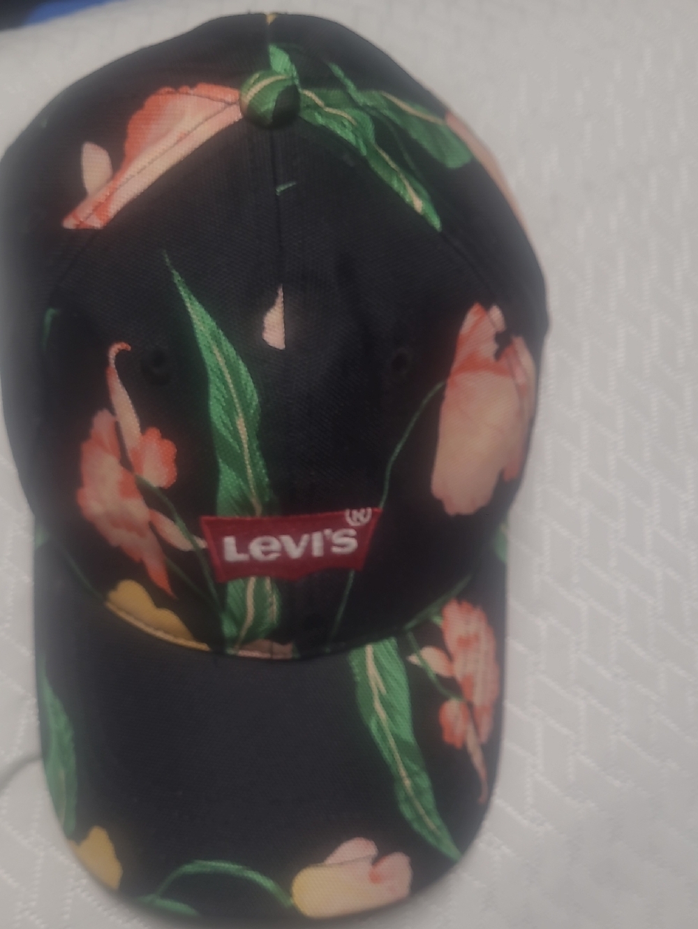 Levi's Black Floral Logo Cap with Peach Blooms